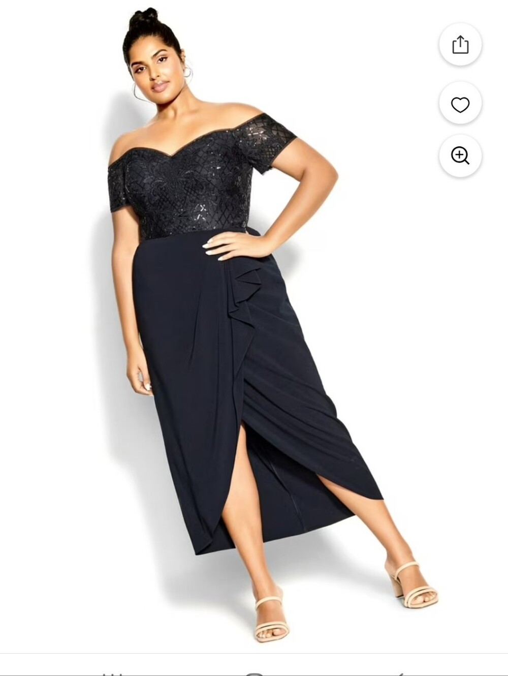 City Chic Plus Size Maxi Romantic Ruffle Navy  Off-Shoulder  Maxi Dress Size 18